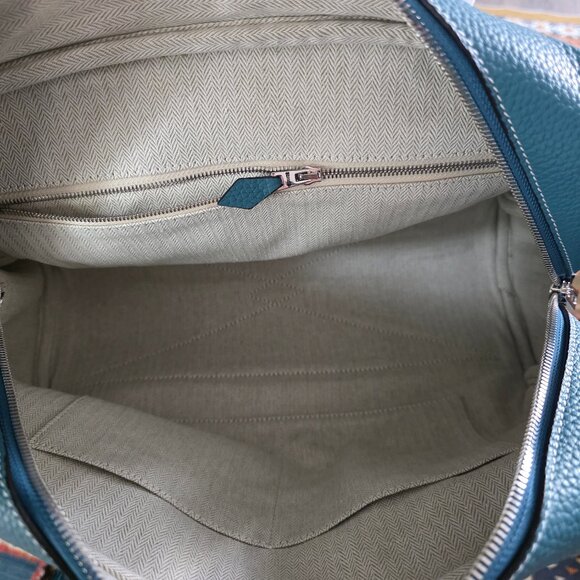 Blue Cowhide Leather Structured Zip Handbag with Lock and Key Set - Picture 4 of 5